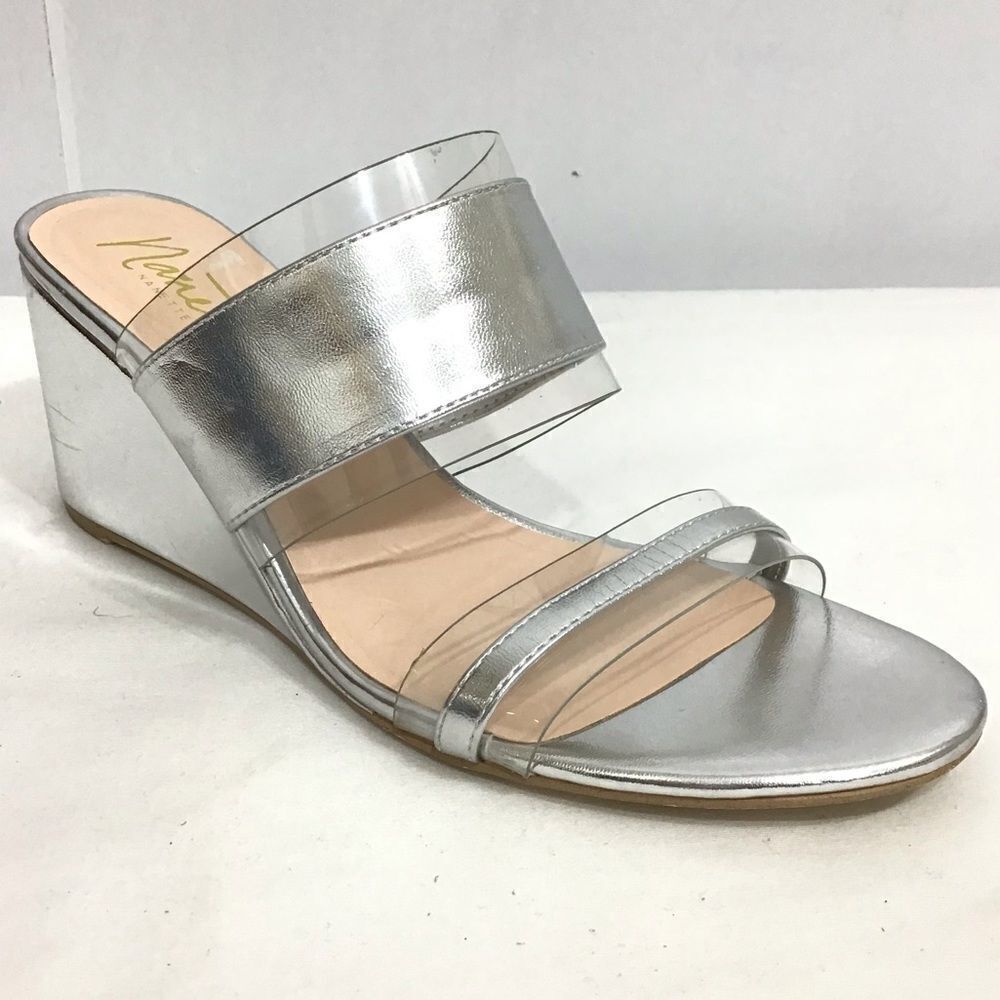 Nanette Lepore Isabel Silver Wedge Heel Sandals Size 9